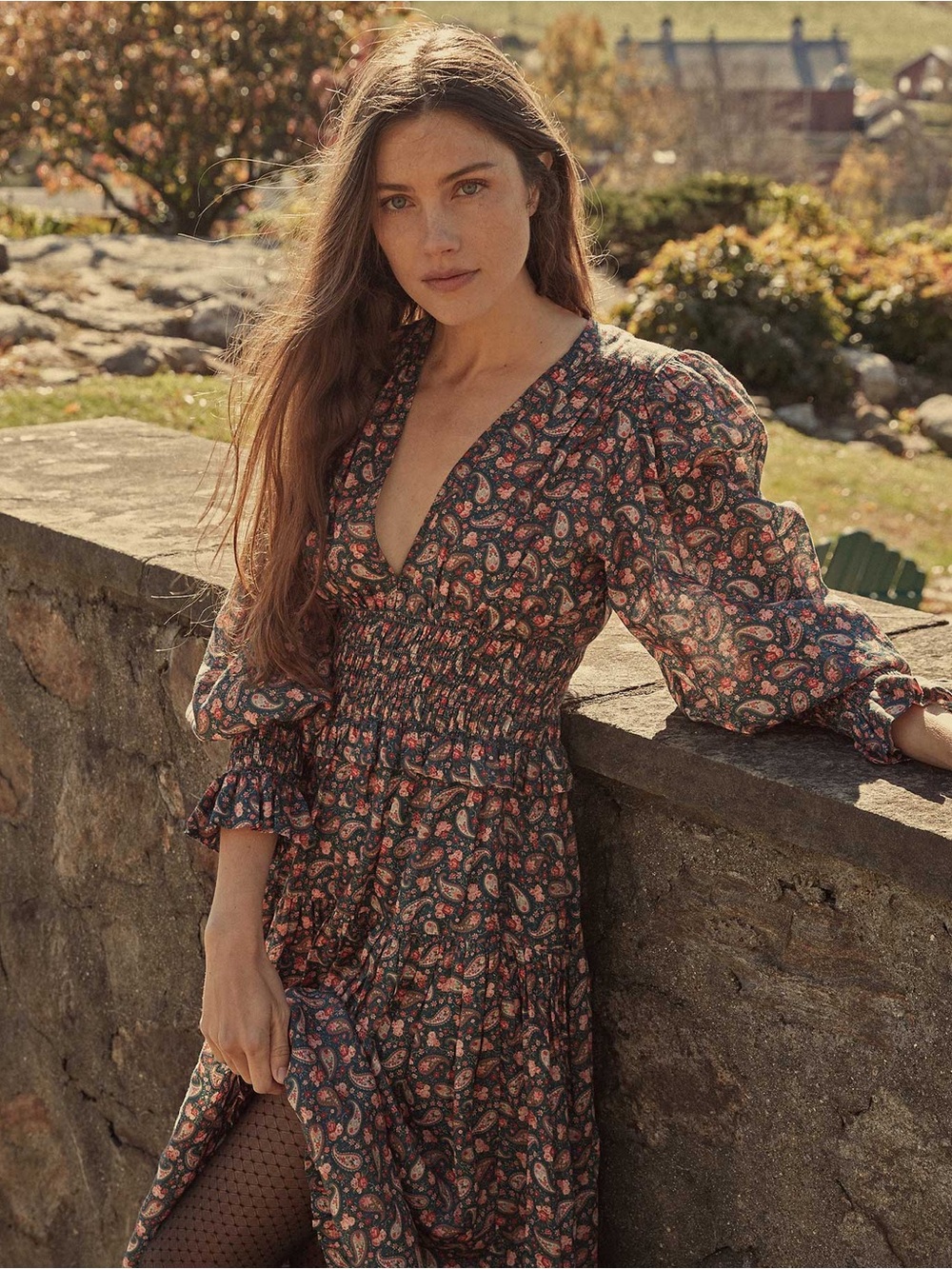 Doen Cecily Dress in Teal Canterbury Paisley, Size Medium